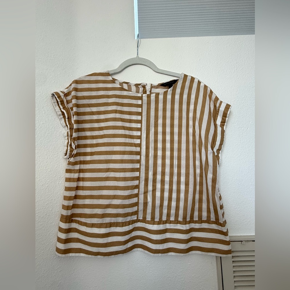 Banana Republic Striped Tan and White Women's Top